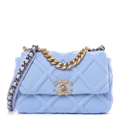 CHANEL Lambskin Quilted Medium Chanel 19 Flap Light Blue .